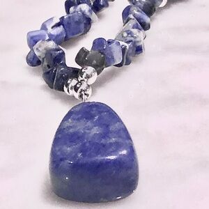Sodalite Natural Stone Necklace w/Tumbled Sodalite Pendant
